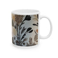 Botanical Neutral Ceramic Mug — Earthy Floral Coffee Cup (11oz)
