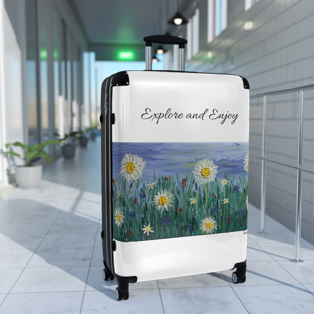 Explore and Enjoy Floral Carry-On Suitcase — Daisies Travel Luggage