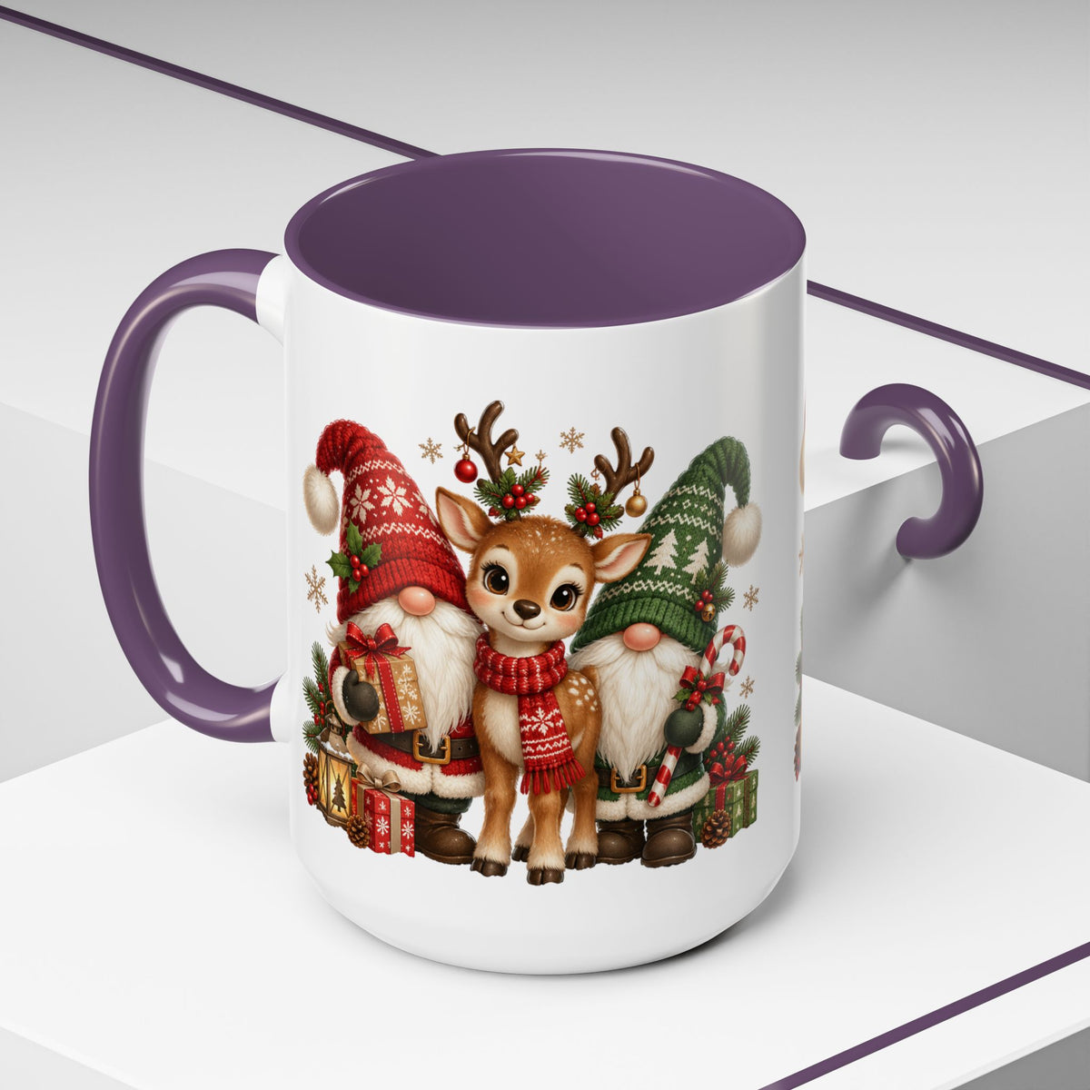Festive Christmas Gnome and Reindeer Coffee Mug