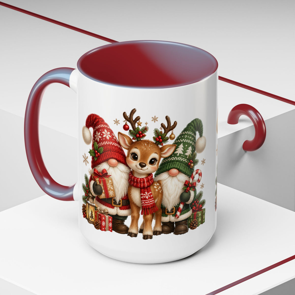 Festive Christmas Gnome and Reindeer Coffee Mug