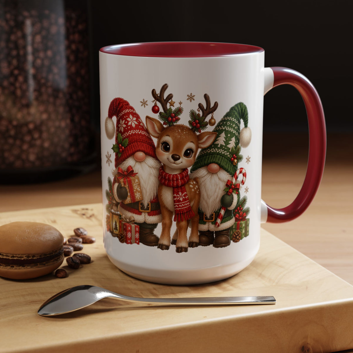 Festive Christmas Gnome and Reindeer Coffee Mug