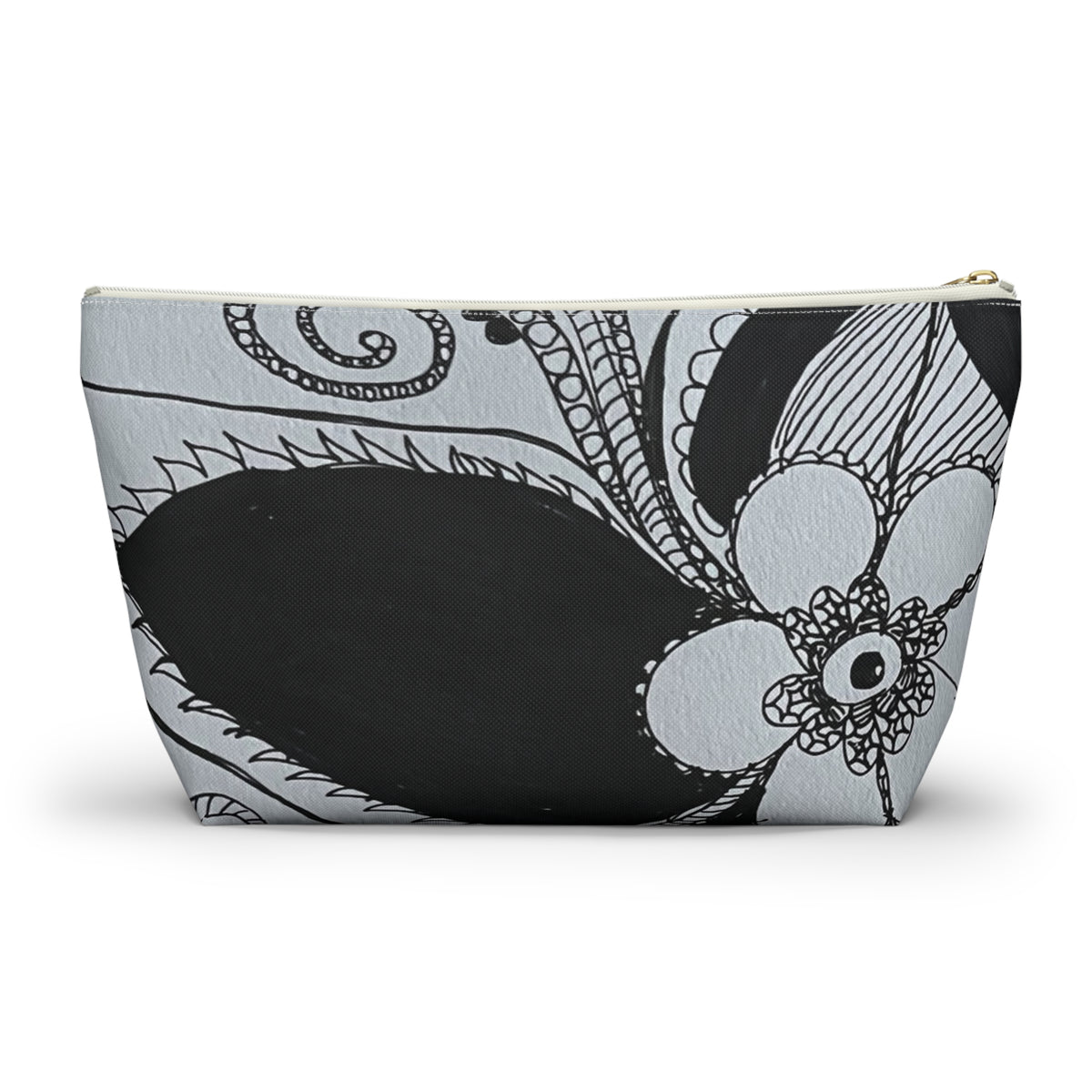 Black and White Paisley Floral Accessory Pouch