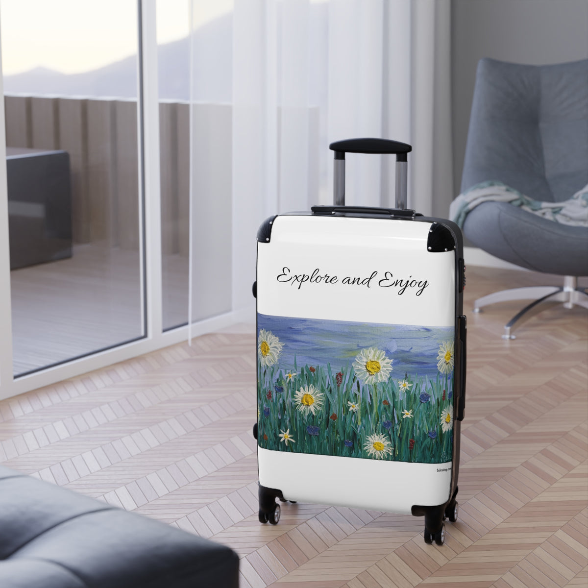 Explore and Enjoy Floral Carry-On Suitcase — Daisies Travel Luggage