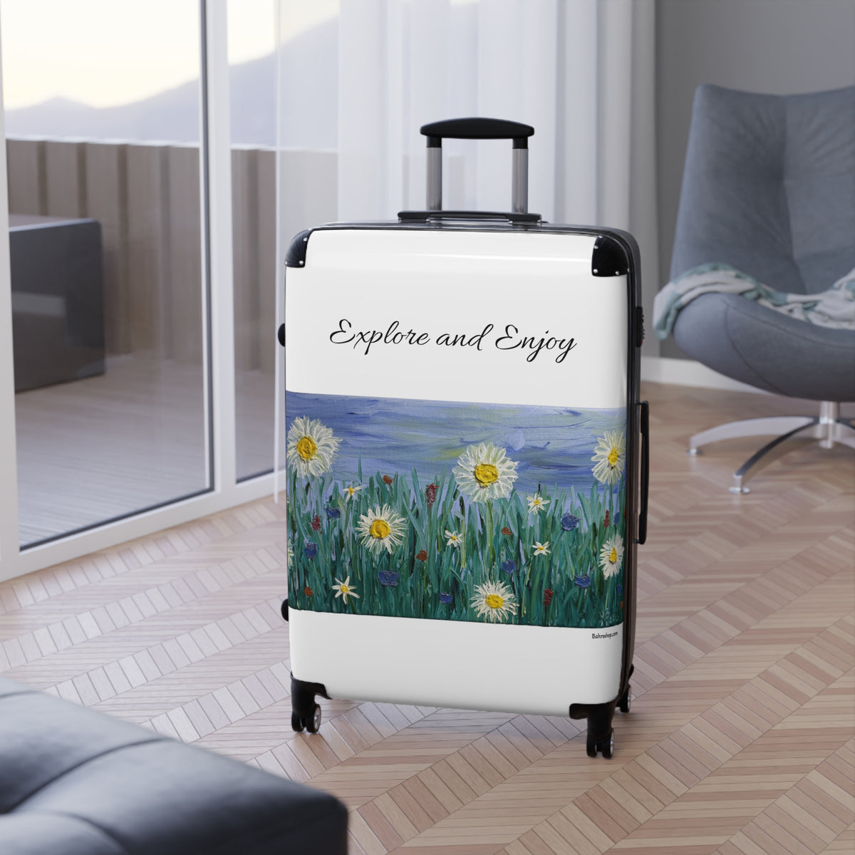 Explore and Enjoy Floral Carry-On Suitcase — Daisies Travel Luggage