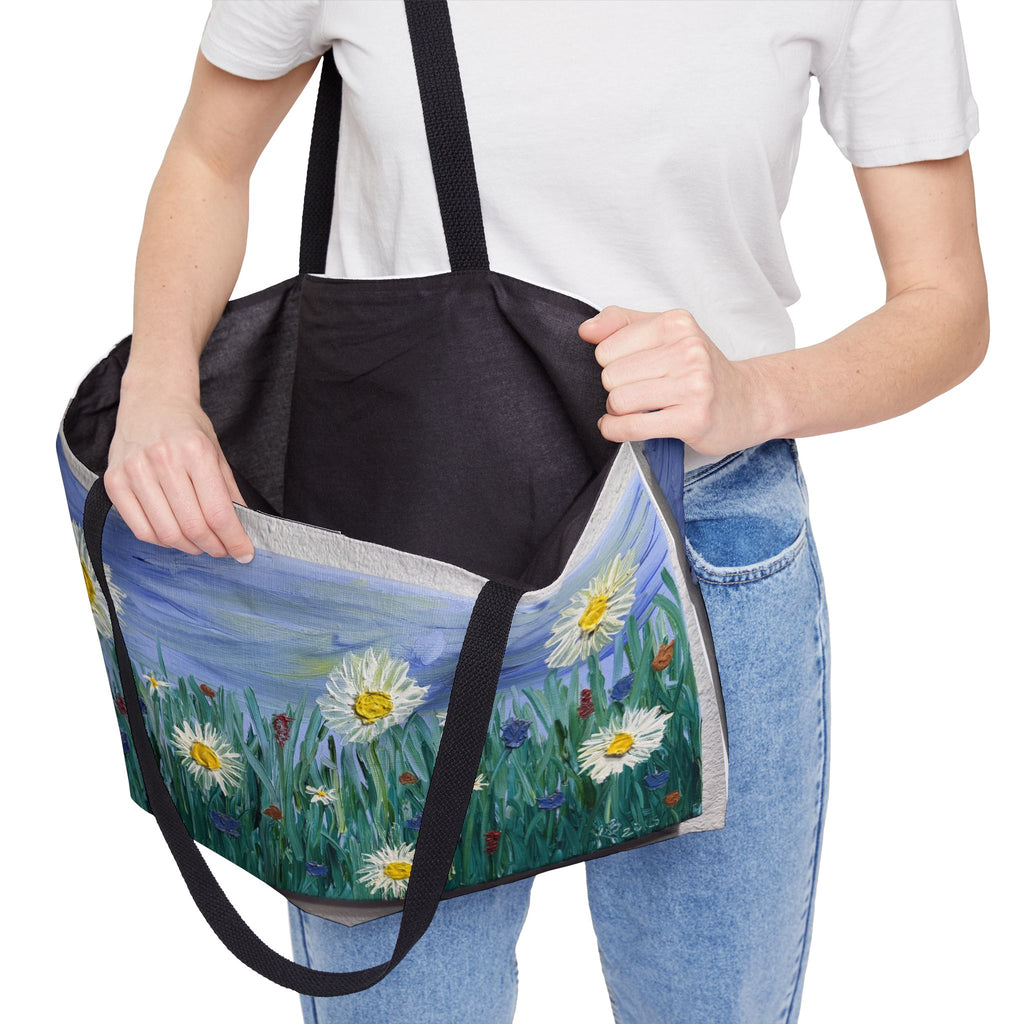 Daisy Meadow Weekender Tote — Floral Canvas Travel Bag