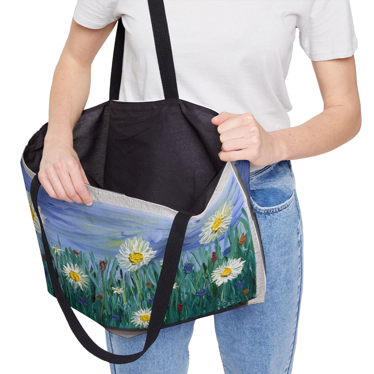 Daisy Meadow Weekender Tote — Floral Canvas Travel Bag