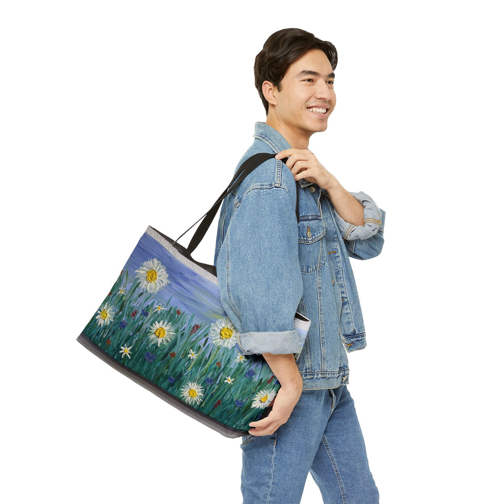 Daisy Meadow Weekender Tote — Floral Canvas Travel Bag