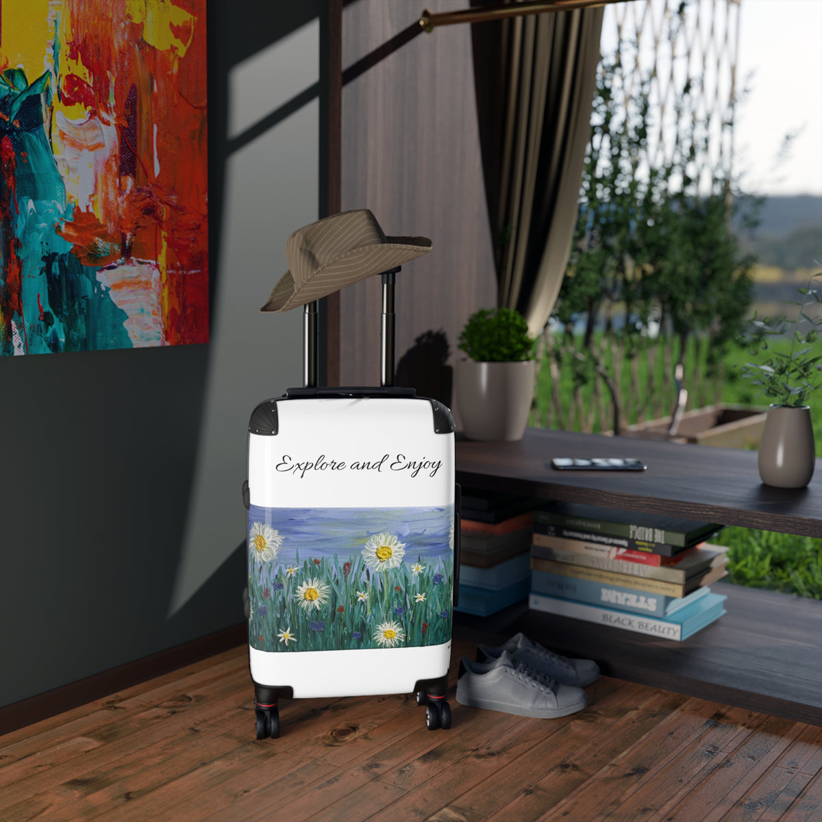 Explore and Enjoy Floral Carry-On Suitcase — Daisies Travel Luggage