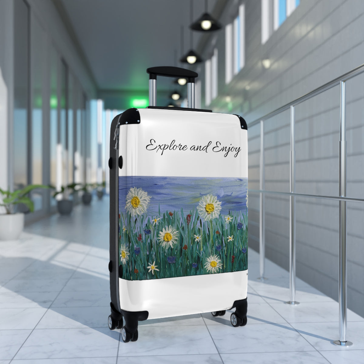 Explore and Enjoy Floral Carry-On Suitcase — Daisies Travel Luggage