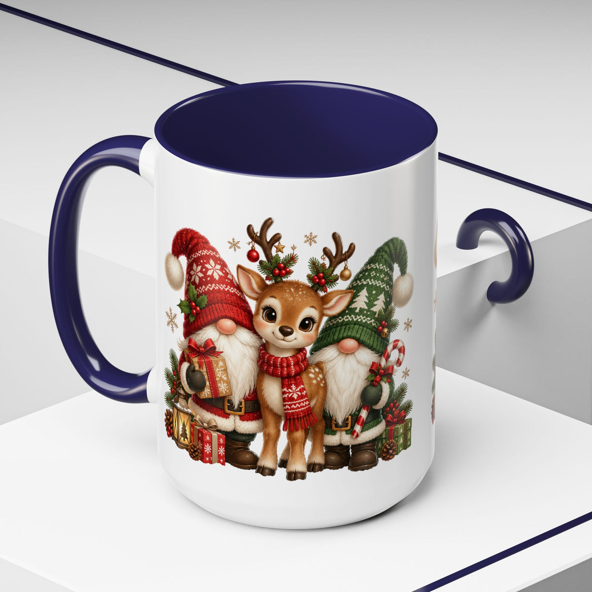 Festive Christmas Gnome and Reindeer Coffee Mug
