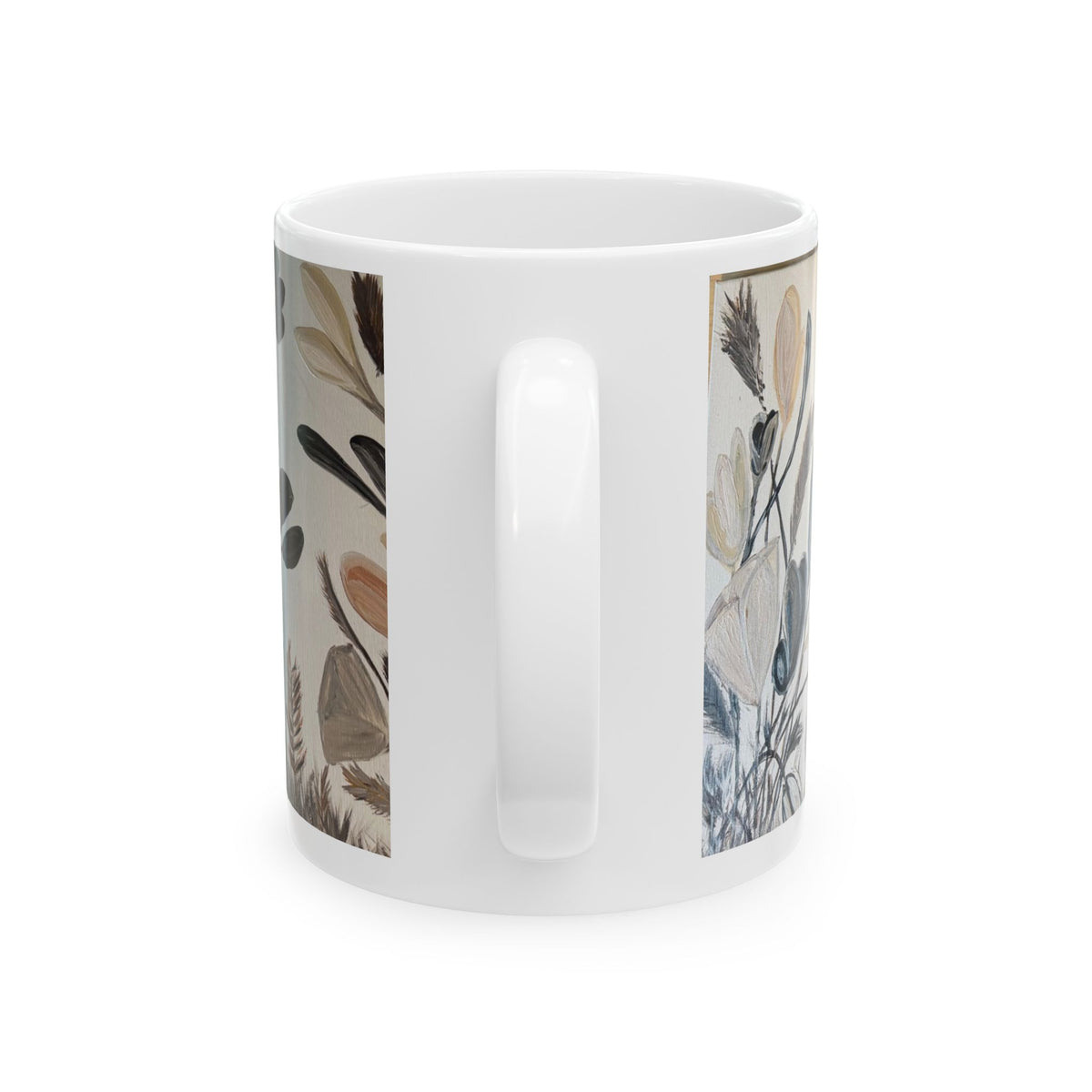 Botanical Neutral Ceramic Mug — Earthy Floral Coffee Cup (11oz)