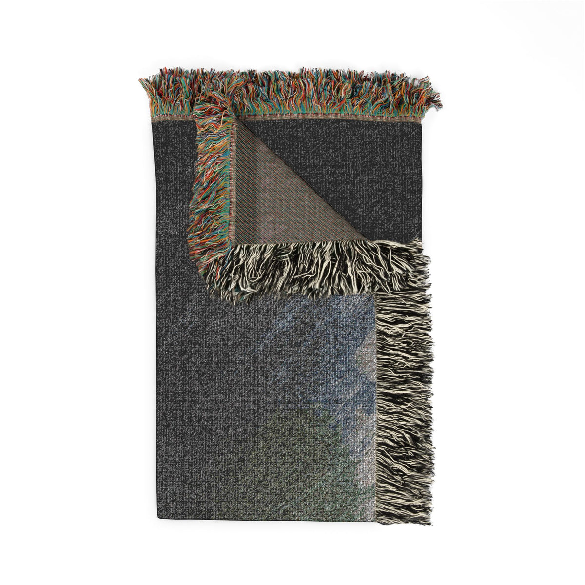 Dark Floral Woven Blanket — Moody Botanical Throw with Red Bloom Accents