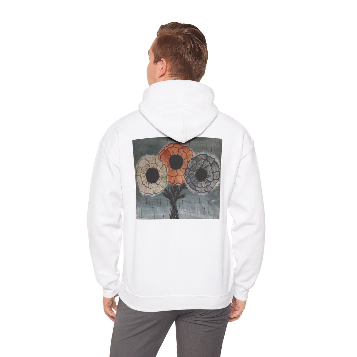 Floral Sunburst Hoodie — Abstract Vintage Poppy Art on Back