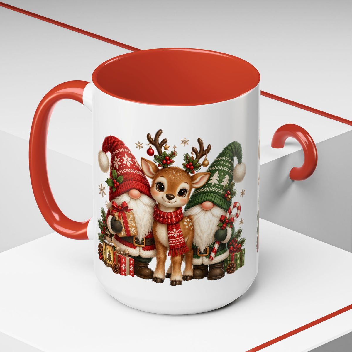 Festive Christmas Gnome and Reindeer Coffee Mug