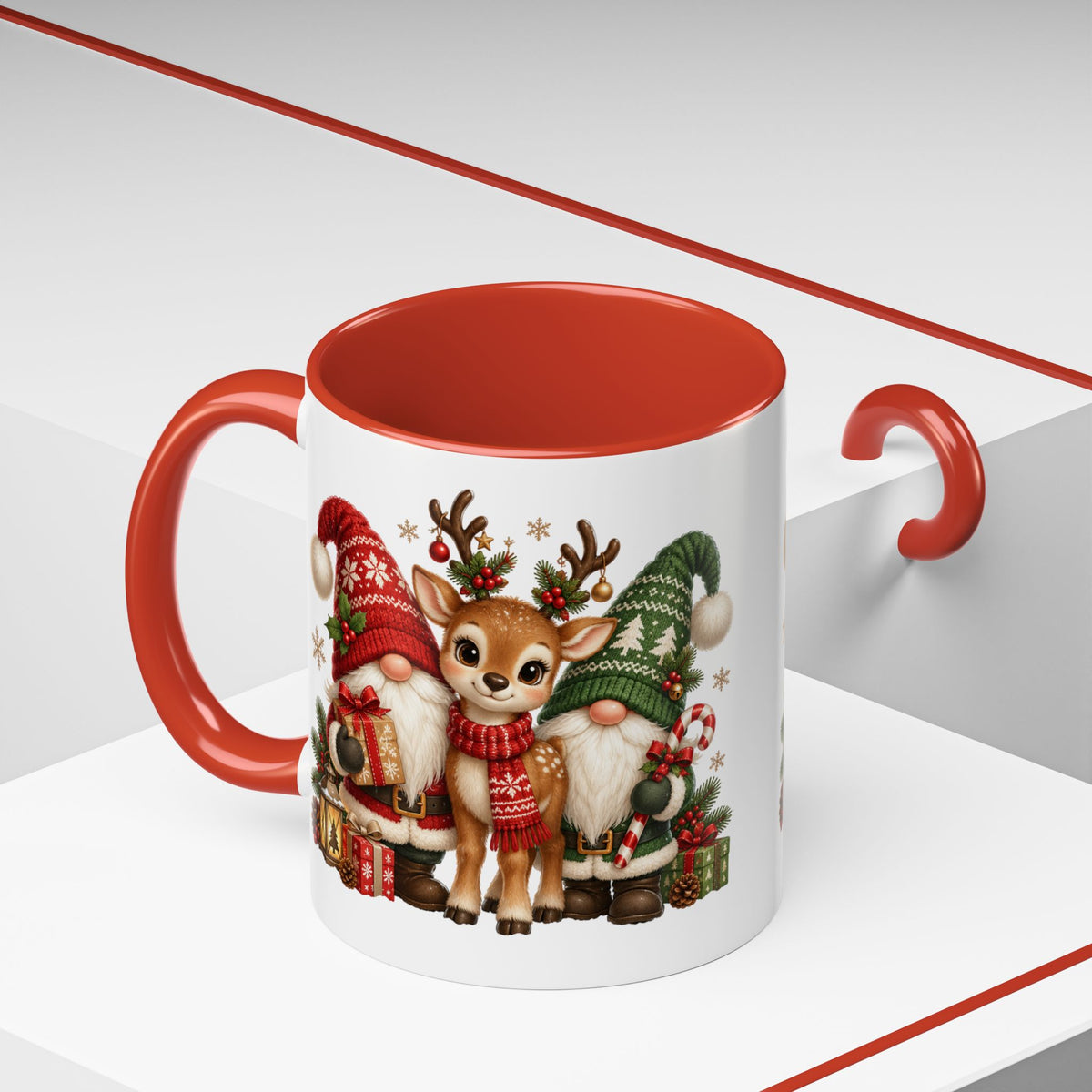 Festive Christmas Gnome and Reindeer Coffee Mug
