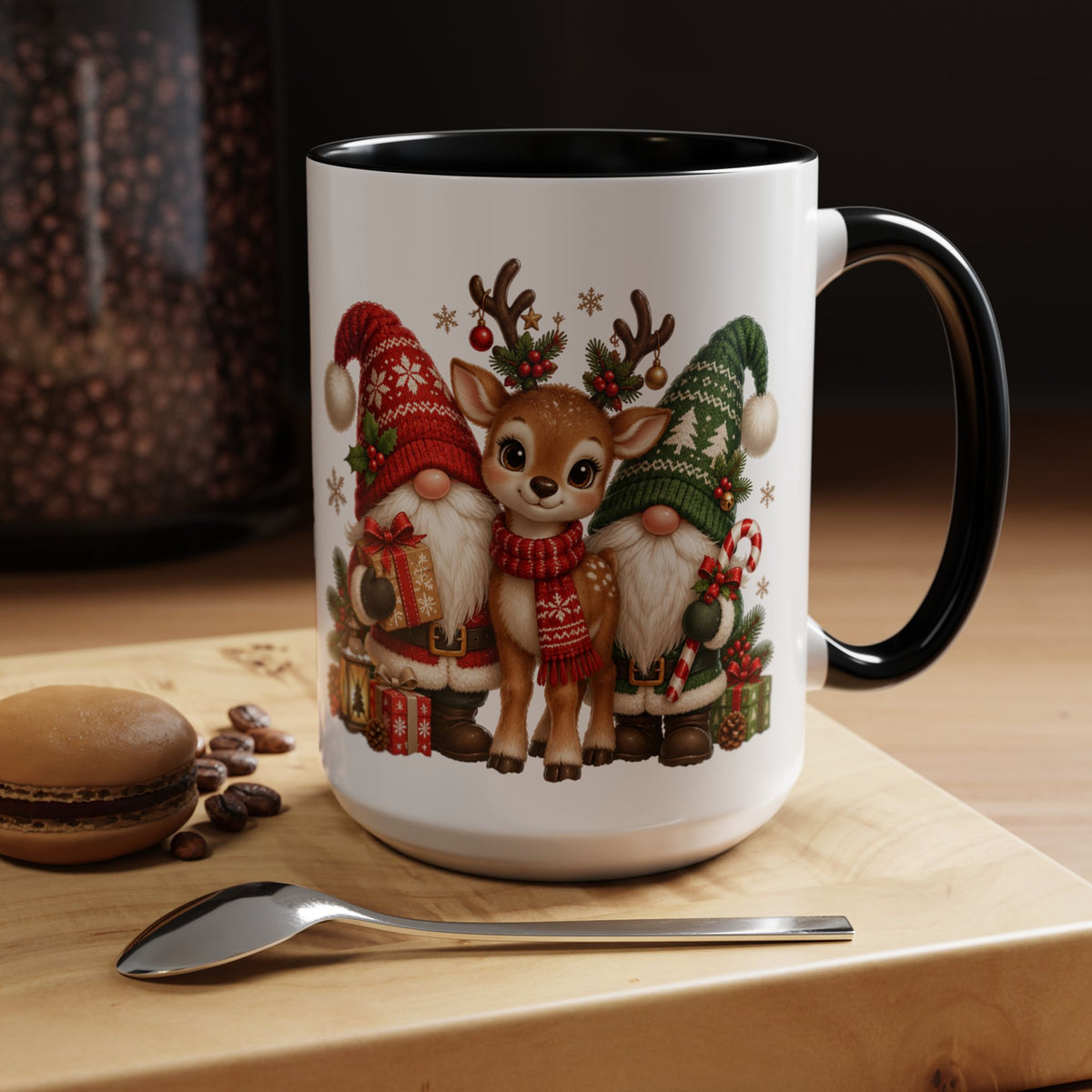 Festive Christmas Gnome and Reindeer Coffee Mug
