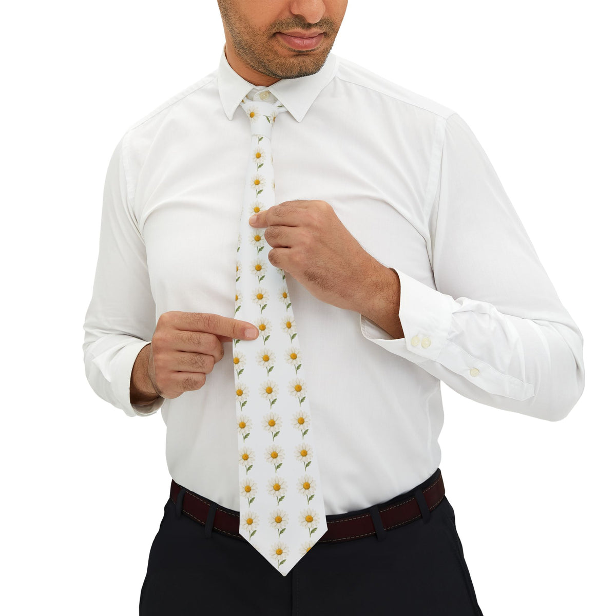 Daisy Floral Necktie – White Botanical Men’s Tie