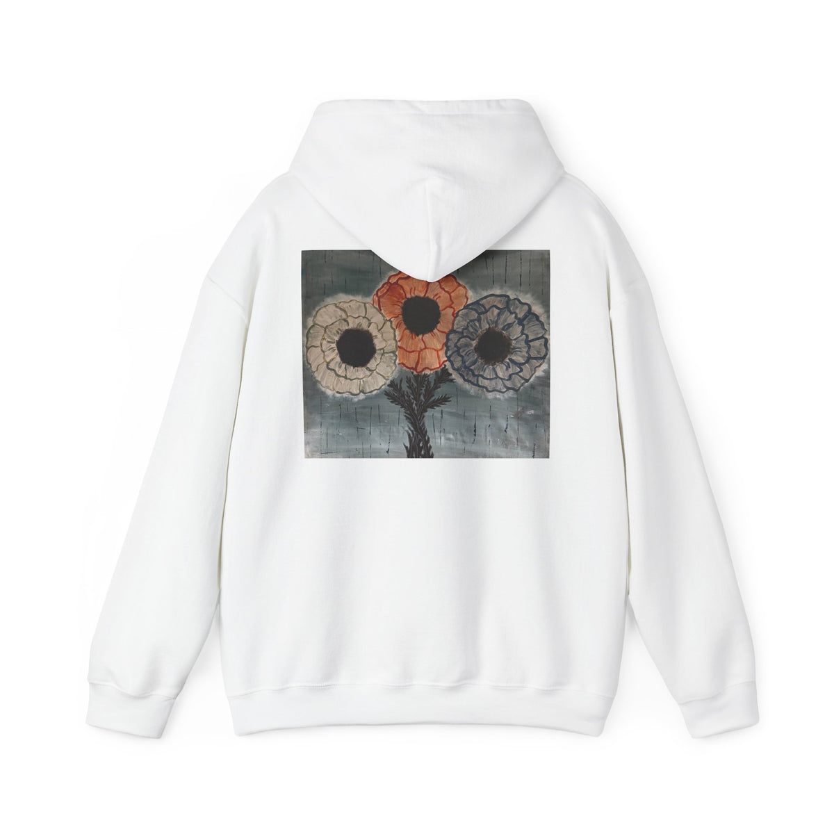 Floral Sunburst Hoodie — Abstract Vintage Poppy Art on Back