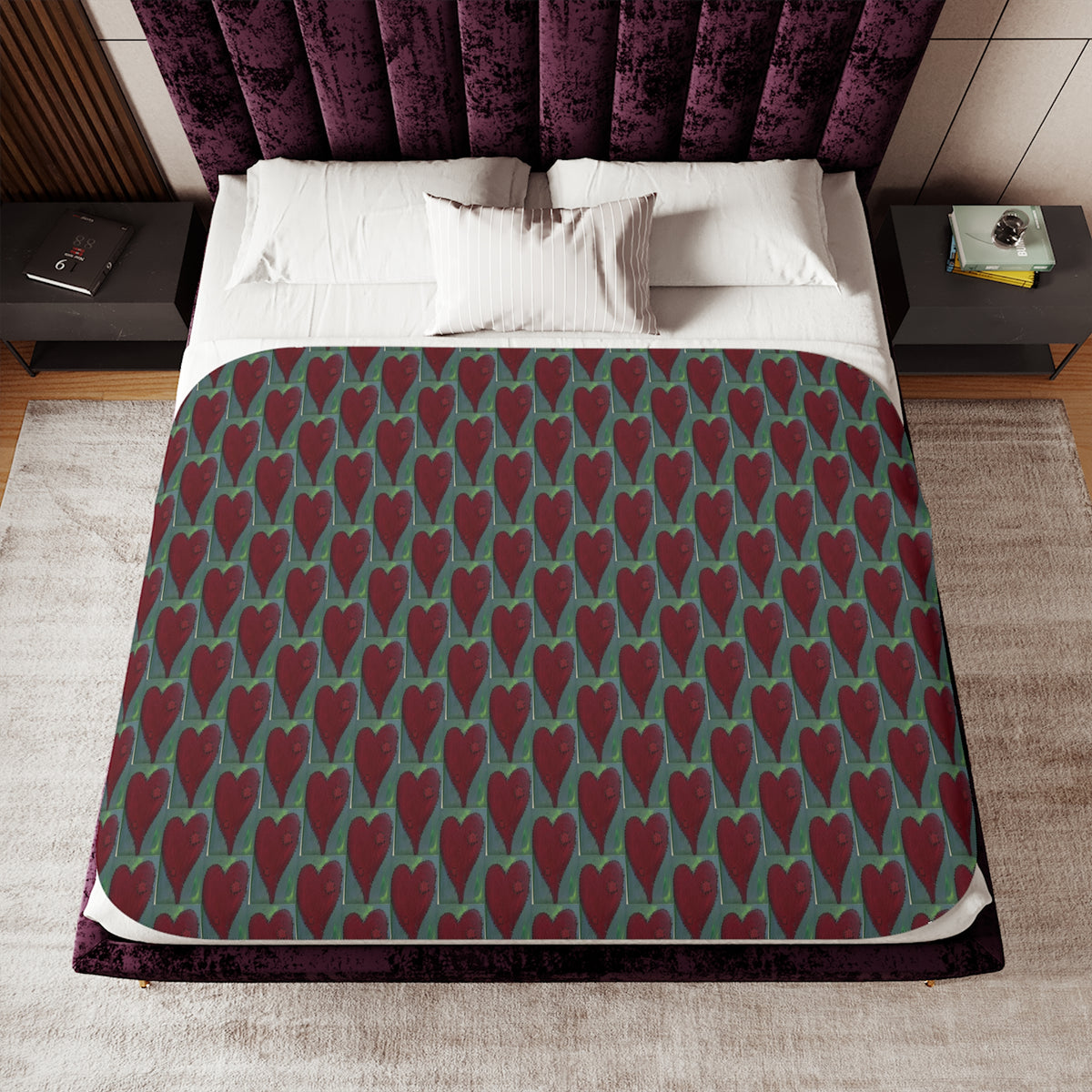 Heart Pattern Sherpa Blanket