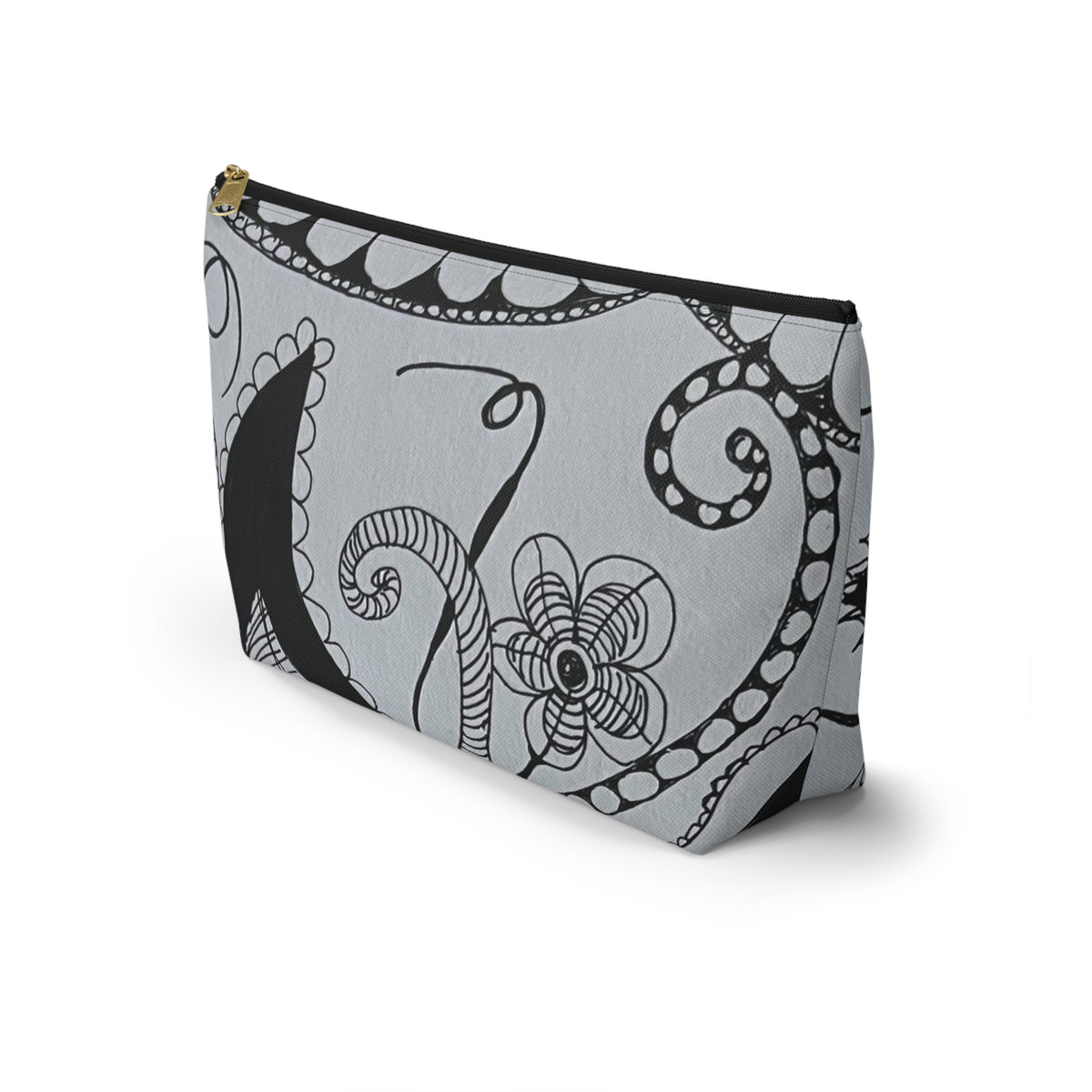 Black and White Paisley Floral Accessory Pouch