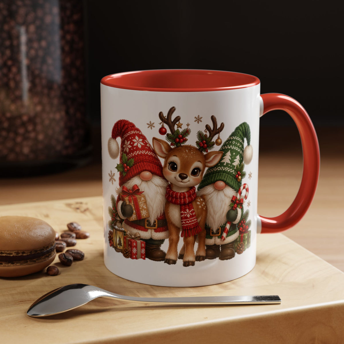 Festive Christmas Gnome and Reindeer Coffee Mug