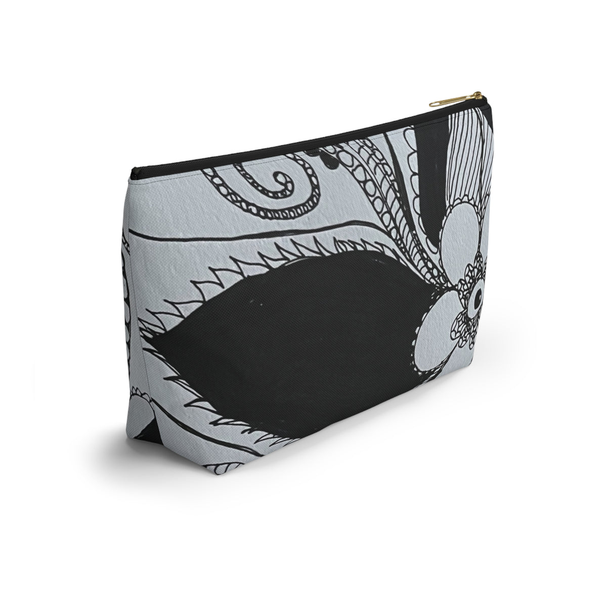Black and White Paisley Floral Accessory Pouch