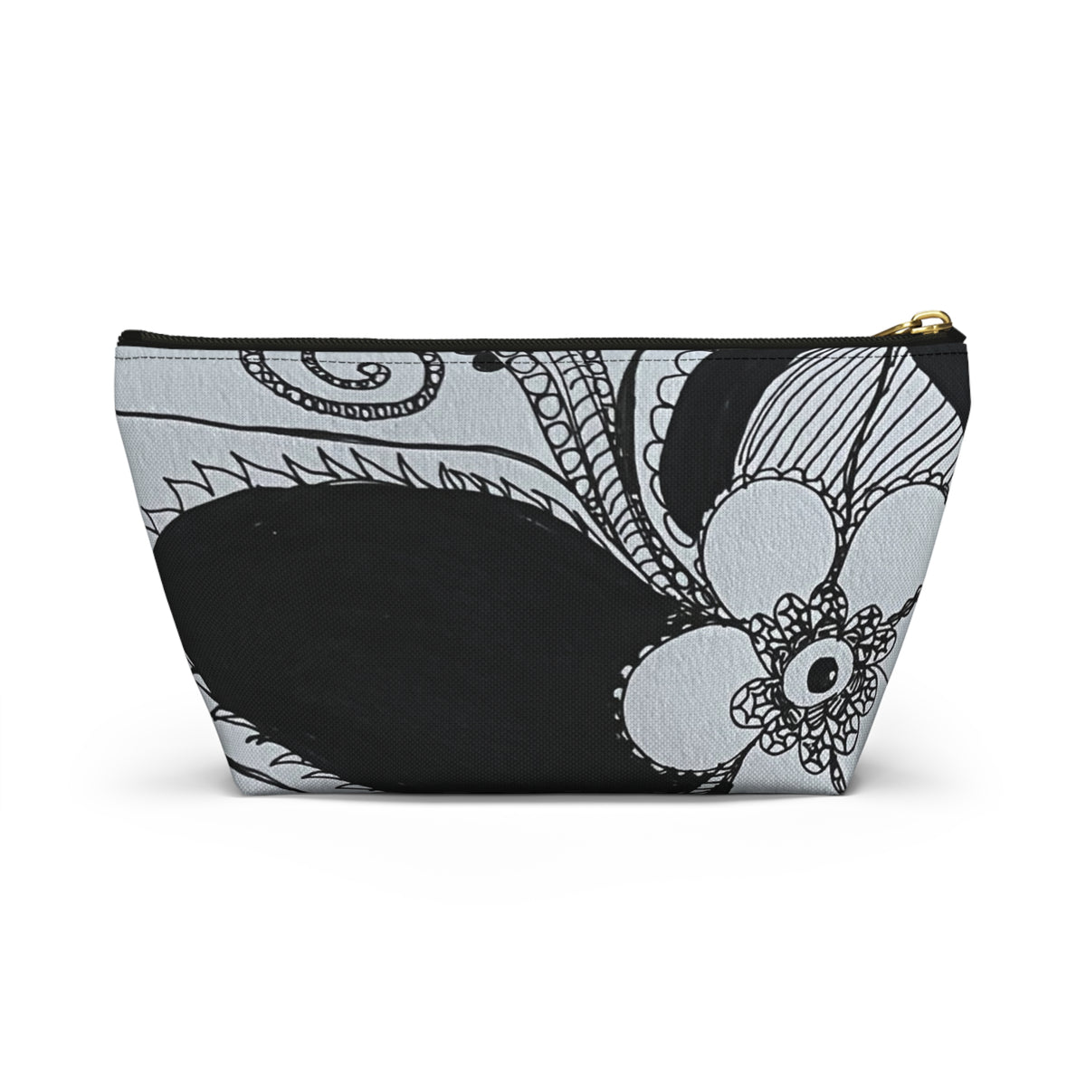 Black and White Paisley Floral Accessory Pouch