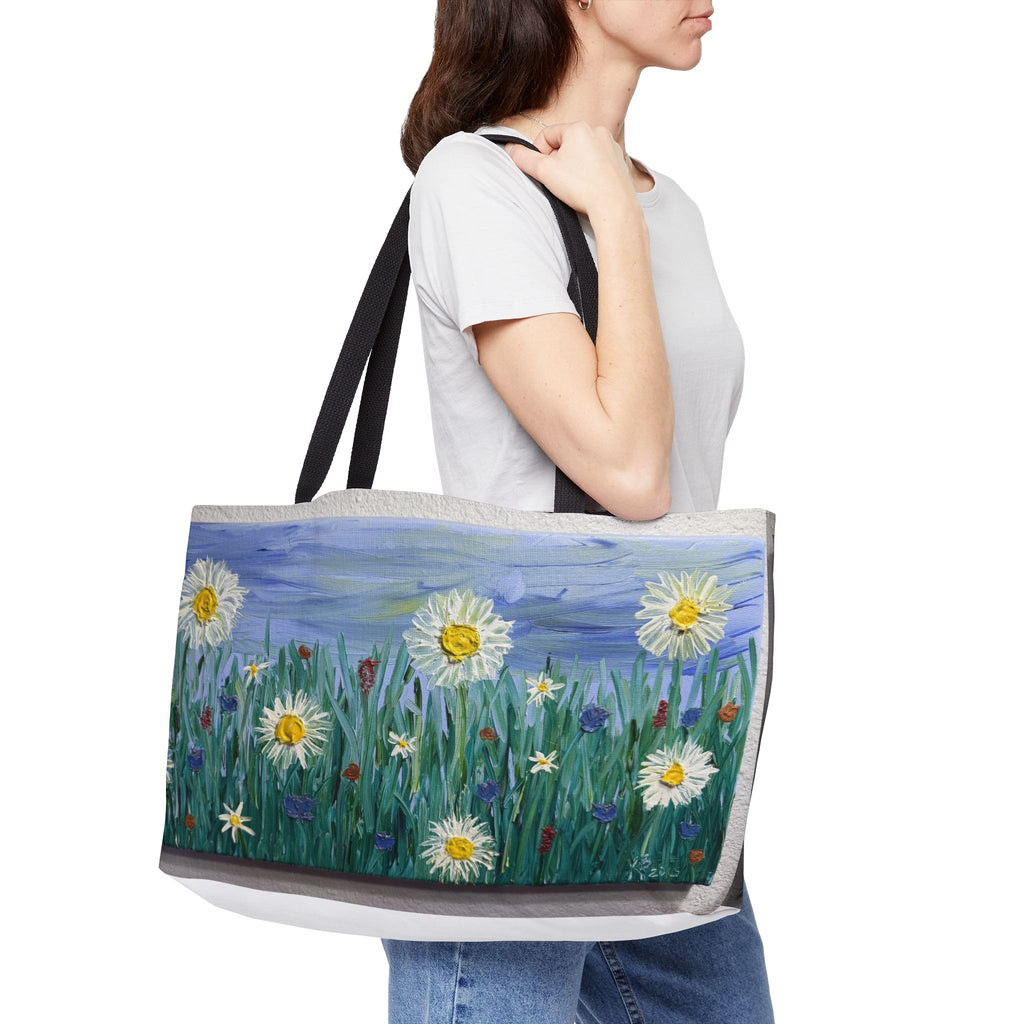 Daisy Meadow Weekender Tote — Floral Canvas Travel Bag