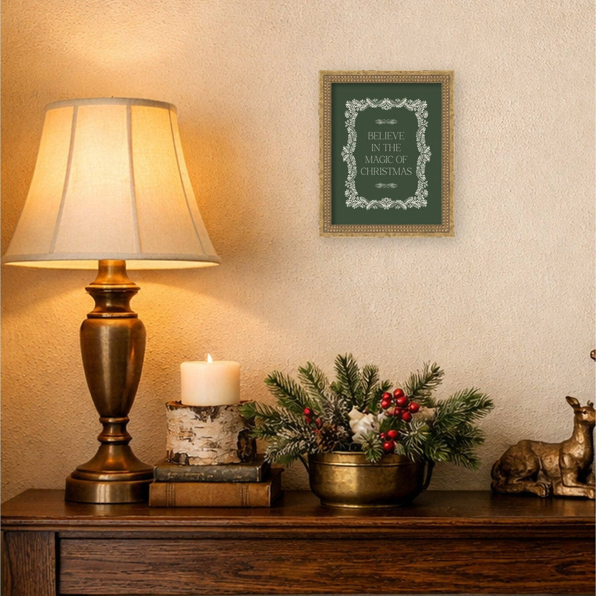 Christmas Magic Green by Kikiandnim Framed Mounted Canvas Wall Art Print