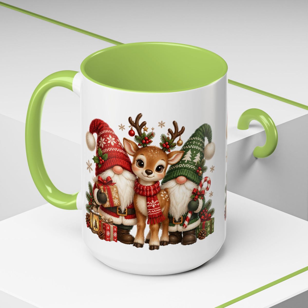 Festive Christmas Gnome and Reindeer Coffee Mug