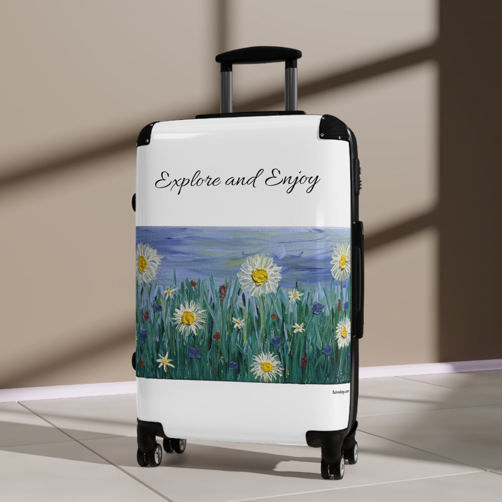Explore and Enjoy Floral Carry-On Suitcase — Daisies Travel Luggage