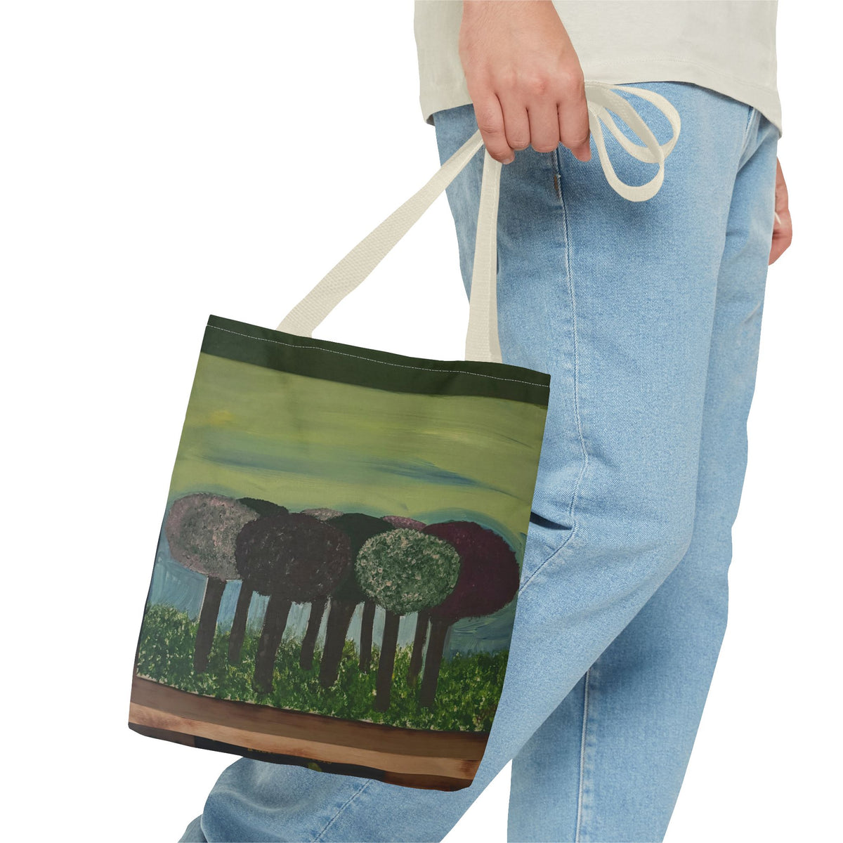 Forest Meadow Tote Bag — Abstract Tree Landscape All-Over Print