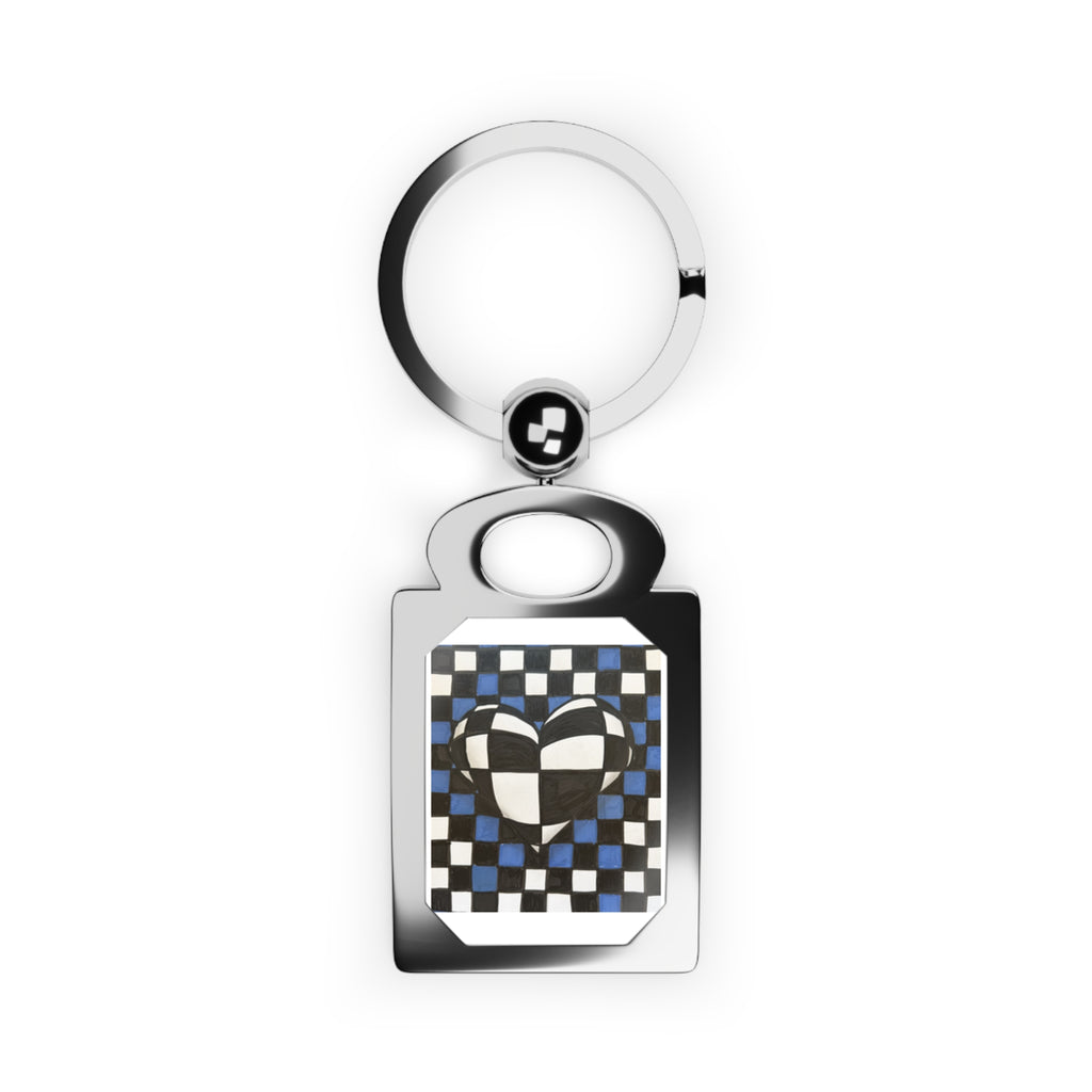 Blue Checkerboard Heart Photo Keyring