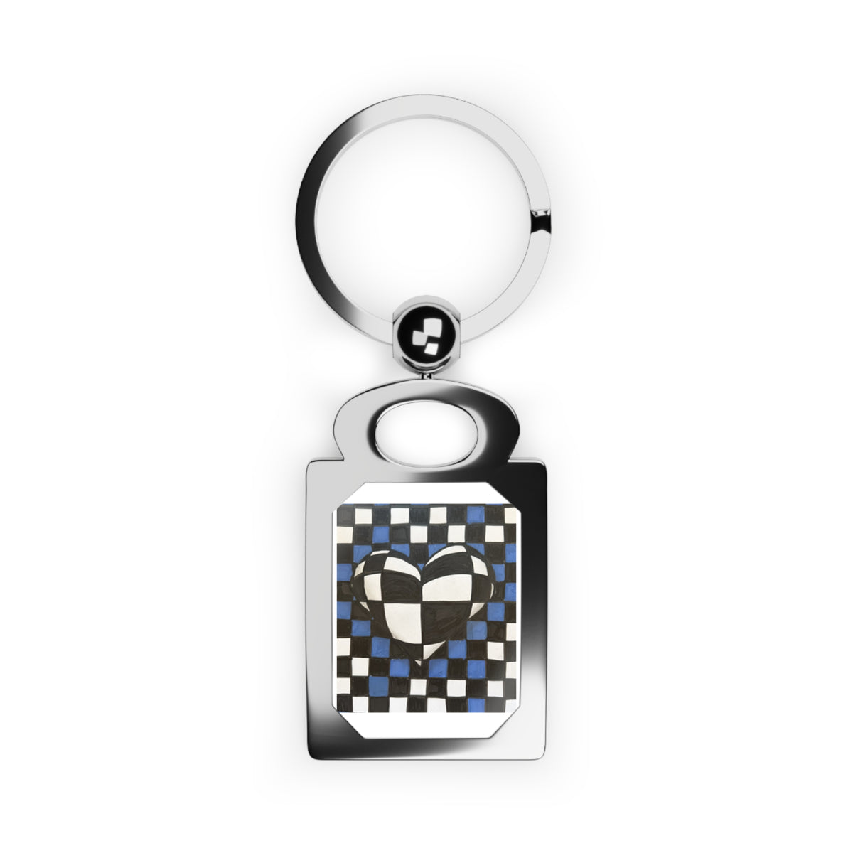 Blue Checkerboard Heart Photo Keyring