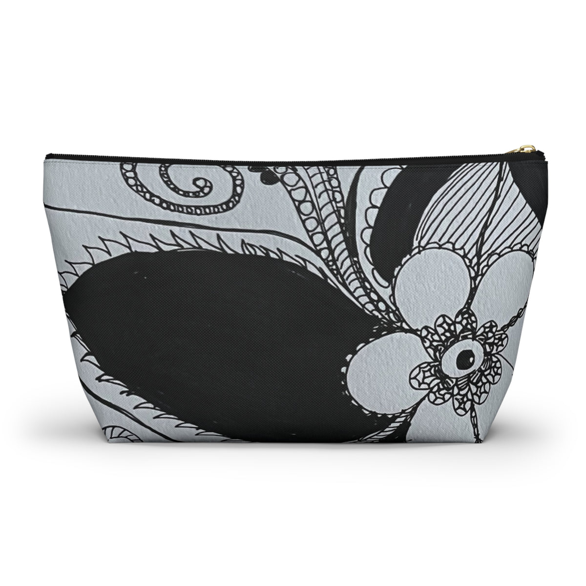 Black and White Paisley Floral Accessory Pouch