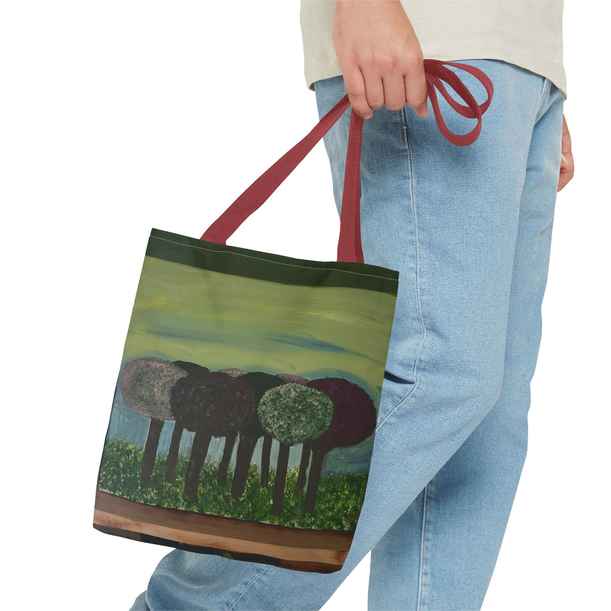 Forest Meadow Tote Bag — Abstract Tree Landscape All-Over Print