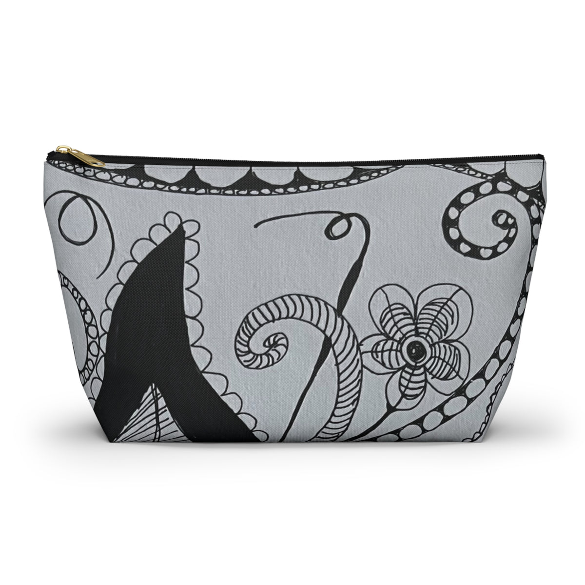 Black and White Paisley Floral Accessory Pouch