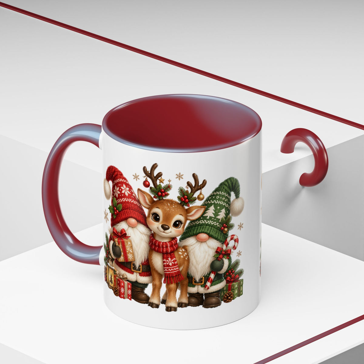 Festive Christmas Gnome and Reindeer Coffee Mug