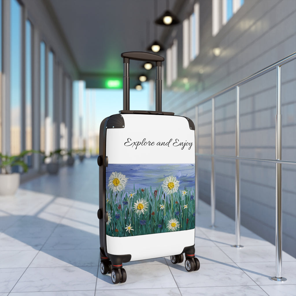 Explore and Enjoy Floral Carry-On Suitcase — Daisies Travel Luggage
