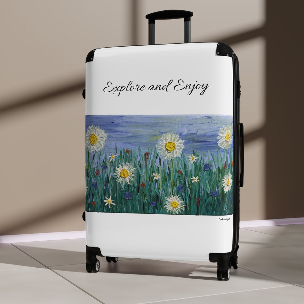 Explore and Enjoy Floral Carry-On Suitcase — Daisies Travel Luggage