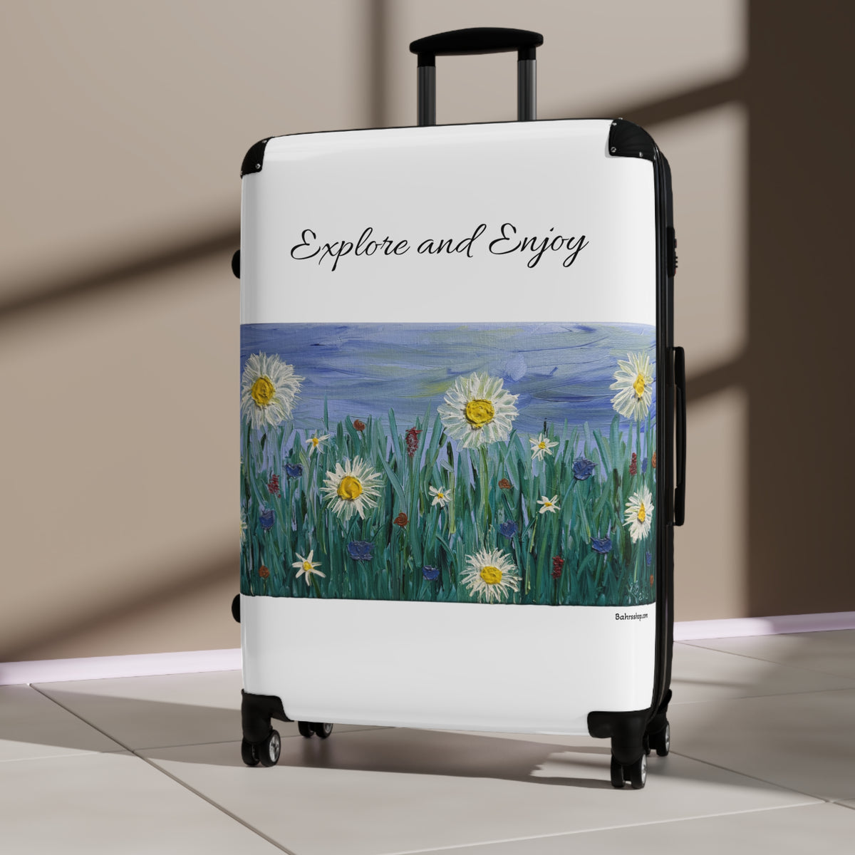 Explore and Enjoy Floral Carry-On Suitcase — Daisies Travel Luggage