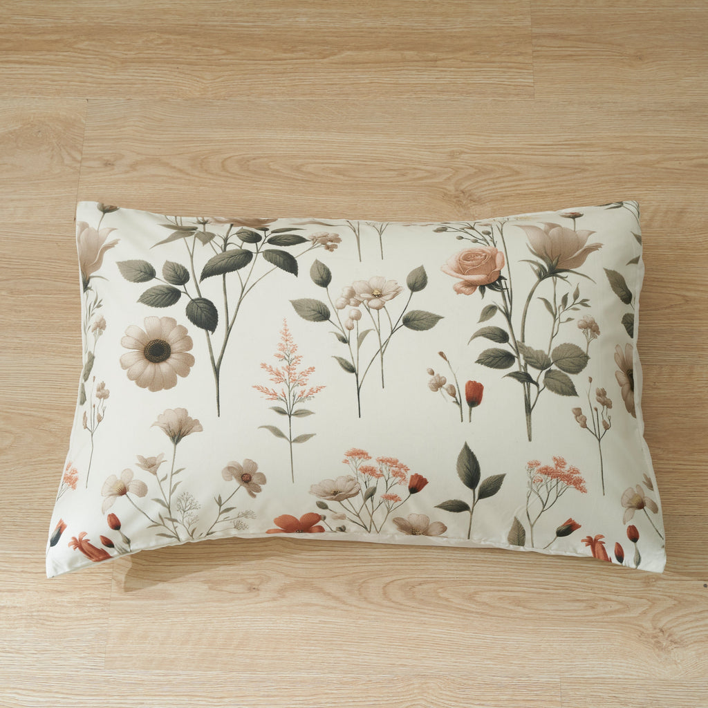 DaDalogy Enchanted Meadow Bed in a bag Set - Victoria Garden Delicate Floral Symphony in Beige, Rose, and Soft Green, Luxuriously Soft Quilted Set