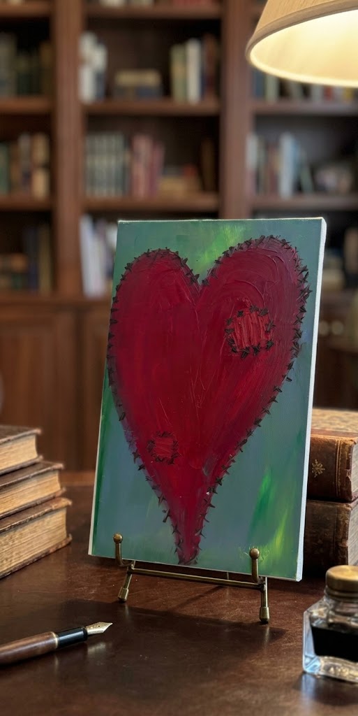 Stitched Heart — Original Mixed Media Painting 8x14 Gallery Wrap