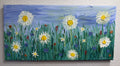 Original acrylic painting of daisies and wildflowers in a lush green field, 14x8 inches