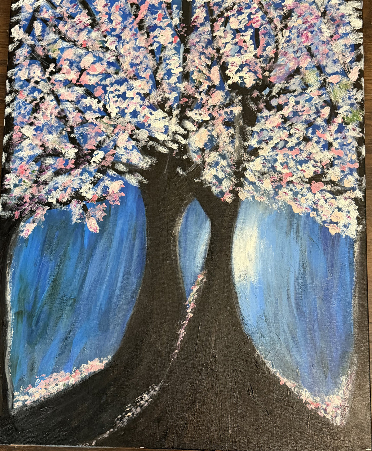 Moonlit Cherry Blossom Tree Original Acrylic Painting 24x36 Gallery Wrap