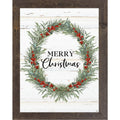 Merry Christmas Wreath Framed Wall Art – Vertical Christmas Decor with Green & Red Wreath | SS93
