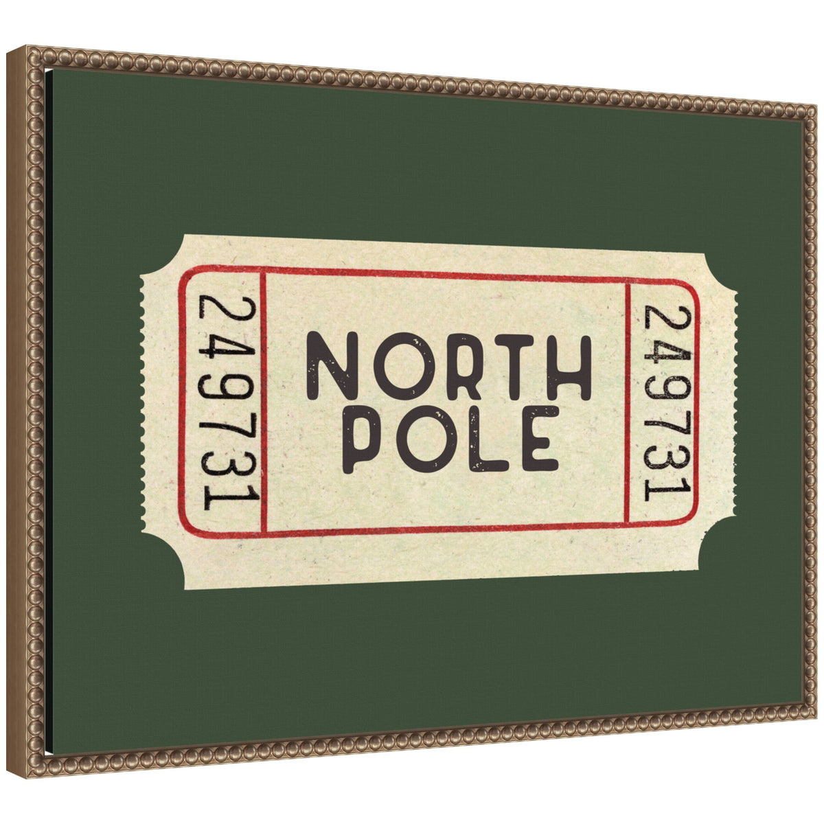 North Pole Green Ticket by Kikiandnim Framed Canvas Wall Art Print