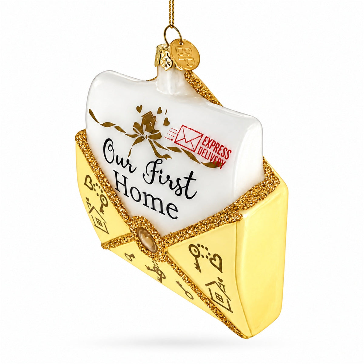 New Homeowner Housewarming Envelope Letter Box Glass Christmas Ornament