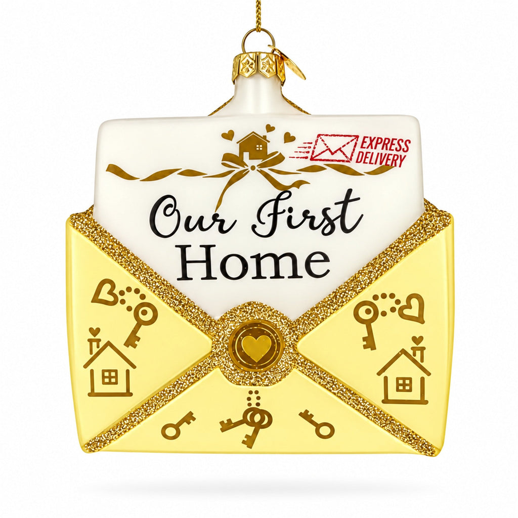 New Homeowner Housewarming Envelope Letter Box Glass Christmas Ornament