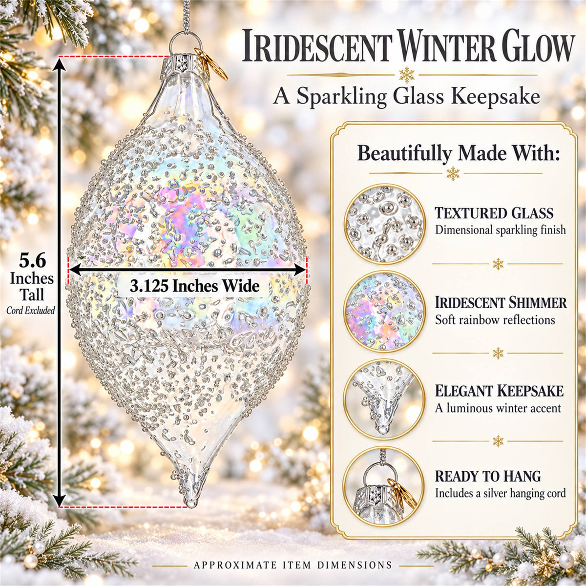 Iridescent Frosted Teardrop Glass Christmas Ornament
